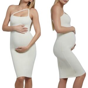 BUMPSUIT The Chloe Maternity Midi Dress | Cream Sleeveless Asymmetric Straps Med